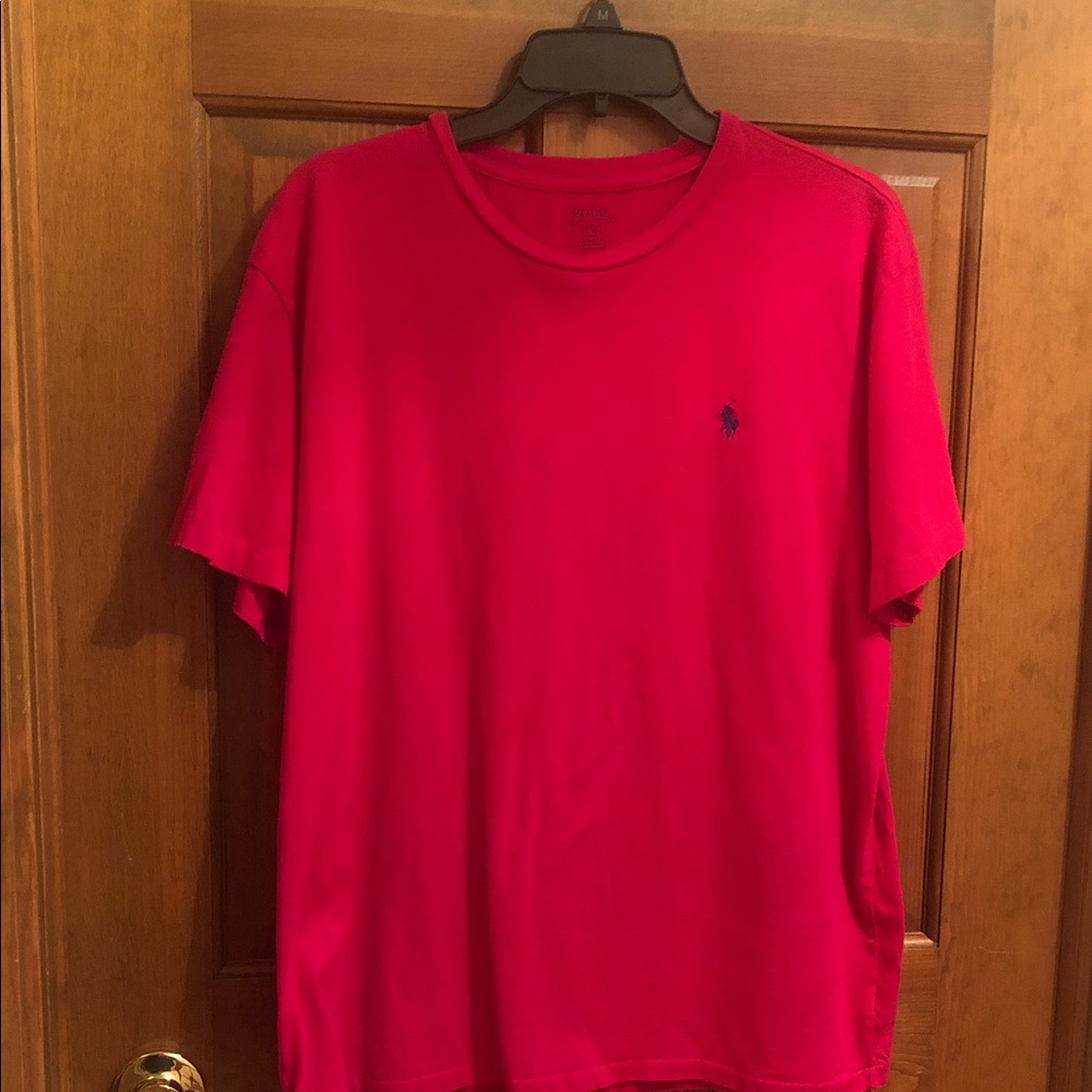 Polo by Ralph Lauren Short-Sleeve Crewneck Tee — Pinkish Red with Navy Pony